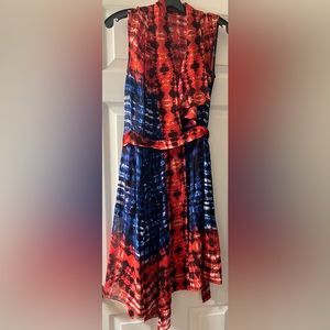 Faux wrap Red blue & white BCBG MaxAzria summer dress w pockets and liner